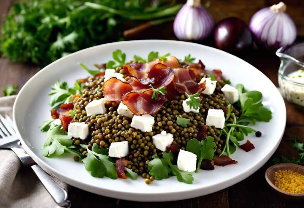 Salade de lentilles, chèvre et bacon : une recette gourmande et équilibrée