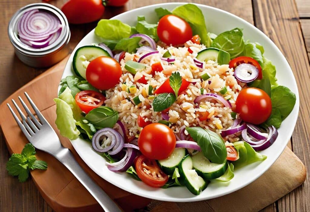 Recette de salade composée : boulgour, riz et thon pour un repas sain