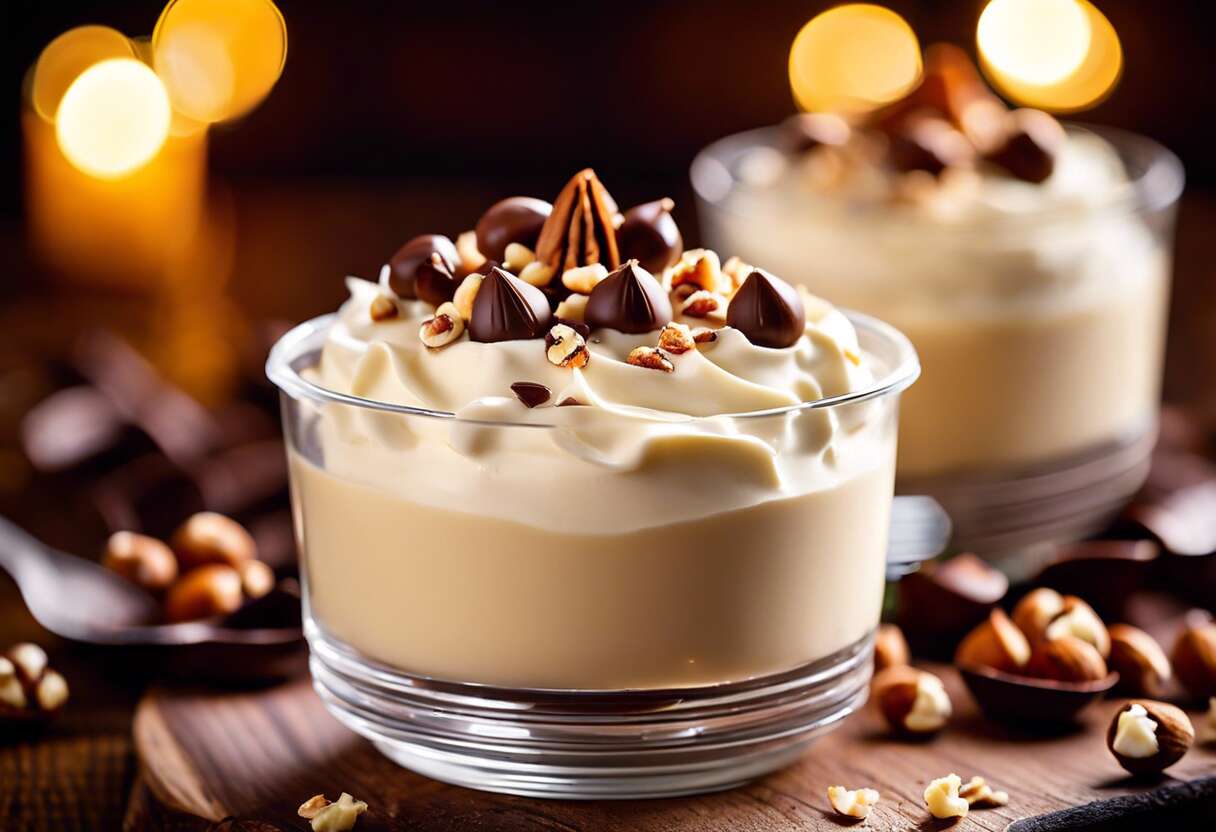 Crème au chocolat blanc et chantilly noisette : recette gourmande et facile